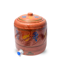 Clay Handi Natural Mud Clay Water Cooler w/Lid, Handmade Earthen Clay Water Cooler, Terracotta Clay Water Pot with Engraved Leaf Design, Earthen Brown, 1Pc