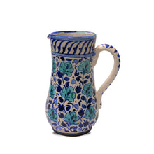 Handmade Hala Clay Water Jug - Handcrafted Earthenware Pitcher for Refreshing Hydration, Traditional Drinkware & Home Decor, Blue Flower Design, 10'' Long