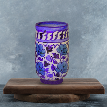 Eco-friendly Handmade Natural Clay Glass, Clay Handi Hala Glass, Traditional Milk Glass, Lassi Glass, Ethnic Drinkware, Blue, Floral Design, 4.8’’ Long