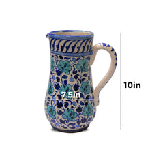 Handmade Hala Clay Water Jug - Handcrafted Earthenware Pitcher for Refreshing Hydration, Traditional Drinkware & Home Decor, Blue Flower Design, 10'' Long