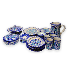 ClayHandi Handmade Clay Dinner Pot Set, Dinnerware, Serveware, Traditional Pottery Dinner Set, Hand painted, Blue Floral Desing
