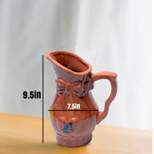 Clay Handi Handmade Pasrori Clay Jug - Earthenware Water Pitcher, Handcrafted Embossed Heart Design Drinkware, Brown Color,  9.5'' Long Jug