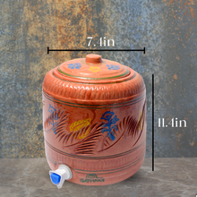 Clay Handi Natural Mud Clay Water Cooler w/Lid, Handmade Earthen Clay Water Cooler, Terracotta Clay Water Pot with Engraved Leaf Design, Earthen Brown, 1Pc