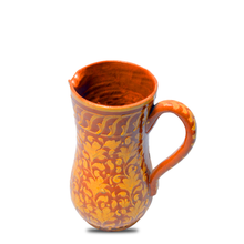Handmade Glazed Earthen Clay Water Jug, Handcrafted Water Pitcher, Natural Earthenware Clay Pot, Floral Design, Golden Brown, 10.5'' Height, 7.5'' Dia, 3.4Lbs