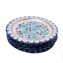 Handmade Clay Hala Plates, Blue Flower Design Clay Plates, Clay Dinnerware, Food Servings Clay Pots, Set Of 6